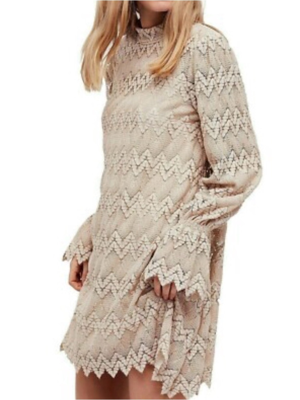 Free People Beige Lace Mini Dress